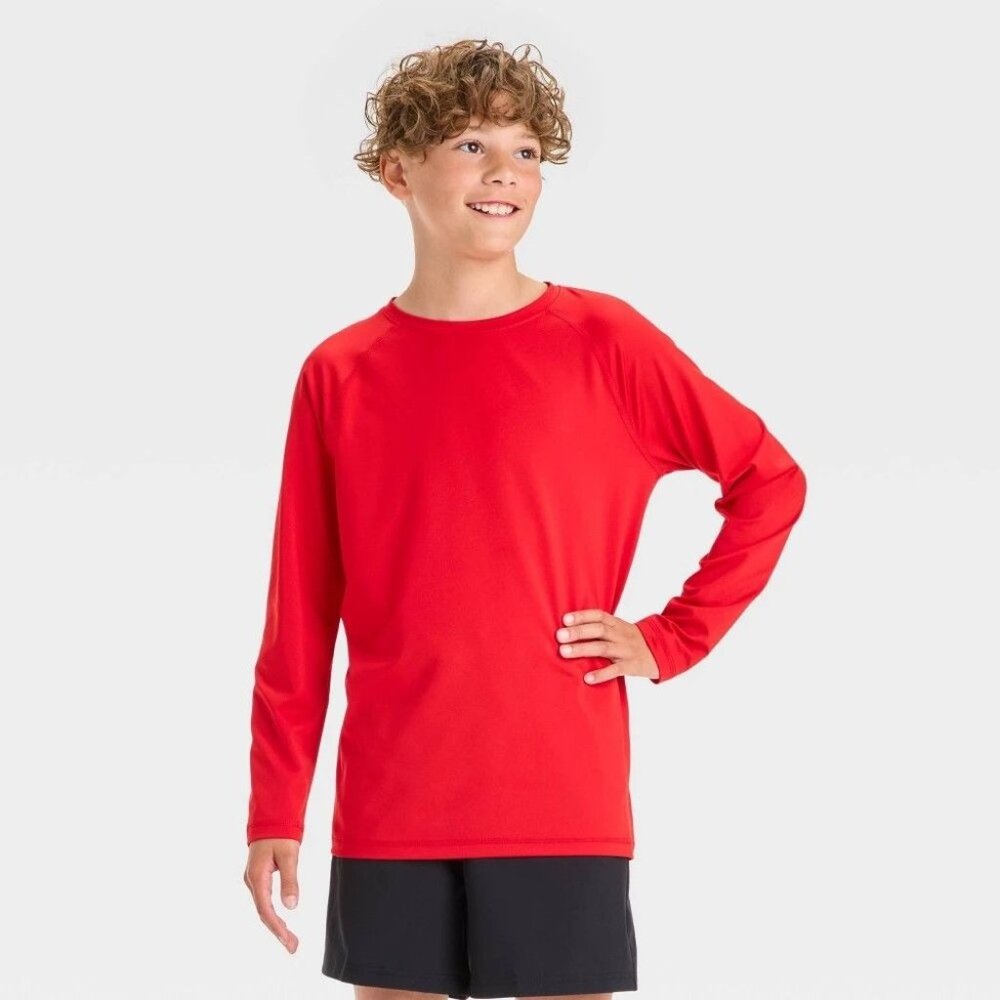 NEW Boys' Long Sleeve UPF 50+ T-Shirt - All in Motion Red XXL